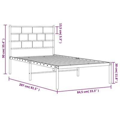 vidaXL Estructura cama sin colchón con cabecero metal negro 80x200 cm