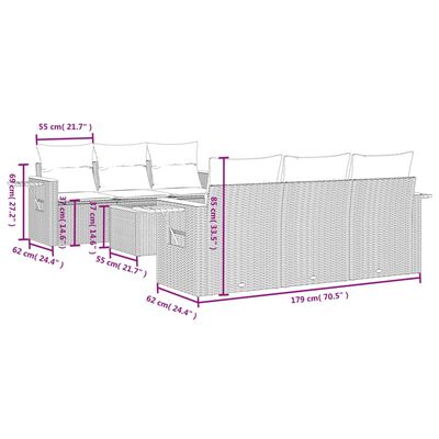 vidaXL Set de comedor de jardín 7 pzas y cojines ratán sintético negro