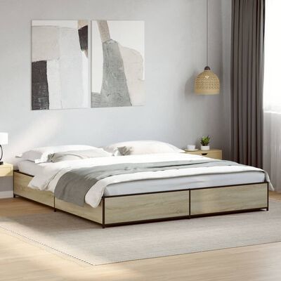 vidaXL Estructura cama madera ingeniería metal roble Sonoma 180x200 cm