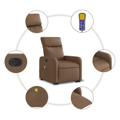 vidaXL Sillón de masaje eléctrico reclinable elevable tela marrón