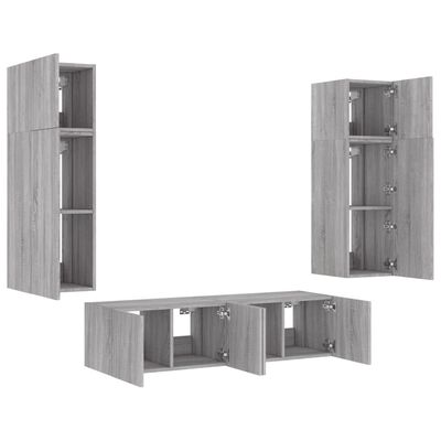 vidaXL Muebles TV pared con LED 6 pzas madera ingeniería gris Sonoma