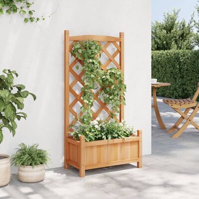 vidaXL Jardinera con enrejado de madera maciza de abeto marrón