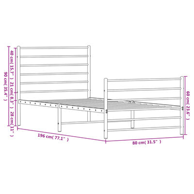 vidaXL Estructura cama sin colchón con estribo metal blanco 75x190 cm