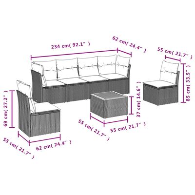 vidaXL Set de comedor de jardín 7 pzas y cojines ratán sintético negro