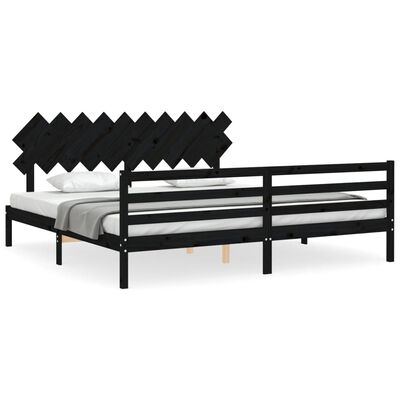 vidaXL Estructura de cama con cabecero madera maciza negro 200x200 cm