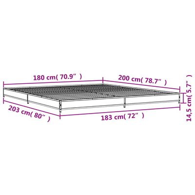 vidaXL Estructura cama madera ingeniería metal marrón roble 180x200 cm