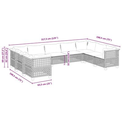 vidaXL Set de sofás de jardín 8 piezas y cojines ratán sintético negro