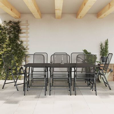 vidaXL Juego de comedor de jardín 9 pzas malla metálica gris antracita