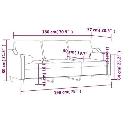 vidaXL Sofá de 3 plazas con cojines tela negro 180 cm