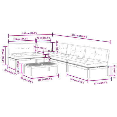 vidaXL Set de sofás de palets de jardín y cojines 5 pzas madera acacia