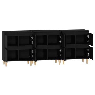 vidaXL Aparadores 3 uds madera contrachapada negro 60x35x70 cm