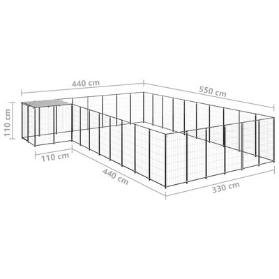 vidaXL Perrera negra 19,36 m² acero