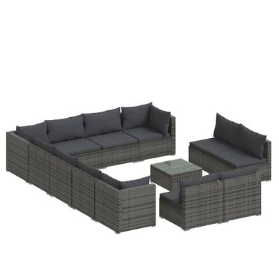 vidaXL Set de muebles de jardín 13 pzas cojines ratán sintético gris