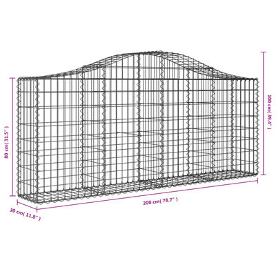 vidaXL Cestas de gaviones 2 uds forma de arco hierro 200x30x80/100 cm