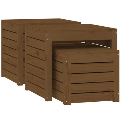 vidaXL Set cajas de jardín 3 pzas madera maciza pino gris marrón miel