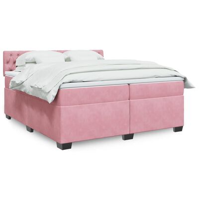 vidaXL Cama box spring con colchón terciopelo rosa 200x200 cm