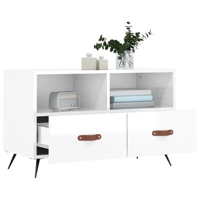 vidaXL Mueble de TV madera contrachapada blanco brillo 80x36x50 cm