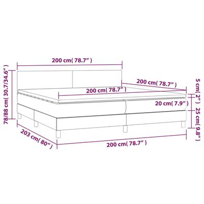 vidaXL Cama box spring colchón y LED cuero sintético gris 200x200 cm