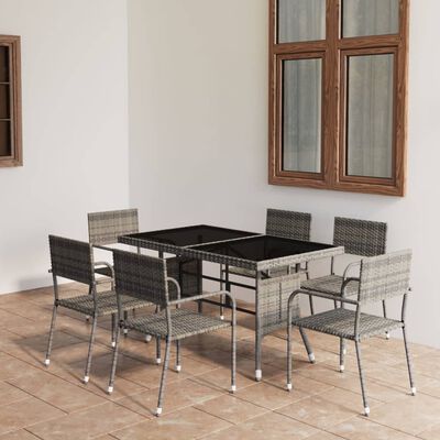 vidaXL Set comedor jardín 7 pzas ratán sintético gris antracita y gris