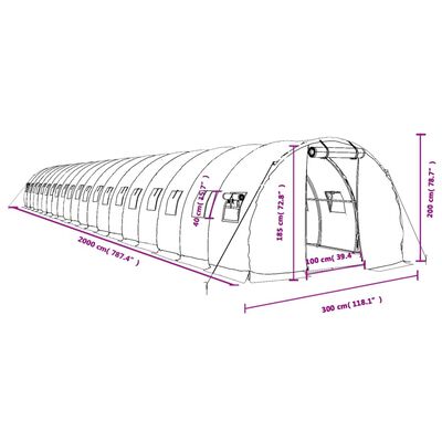 vidaXL Invernadero con estructura de acero blanco 60 m² 20x3x2 m