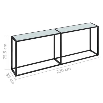 vidaXL Mesa consola vidrio templado mármol blanco 220x35x75,5 cm