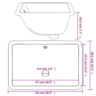 vidaXL Lavabo de baño rectangular cerámica blanco 52x38,5x19,5 cm