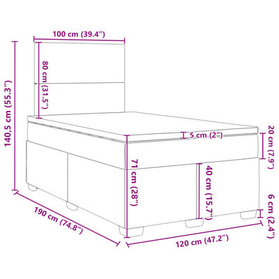 vidaXL Cama box spring con colchón terciopelo gris claro 120x190 cm