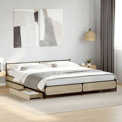 vidaXL Cama con cajones madera ingeniería roble Sonoma 200x200 cm