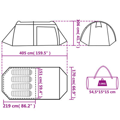 vidaXL Tienda de campaña con túnel para 4 personas impermeable naranja