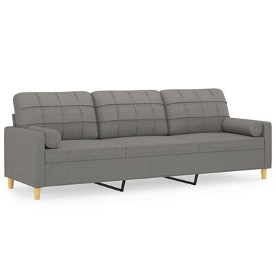 vidaXL Sofá 3 plazas con almohadas y cojines tela gris oscuro 210 cm