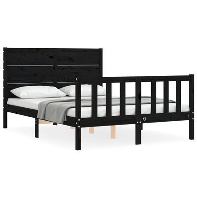 vidaXL Estructura cama de matrimonio con cabecero madera maciza negra