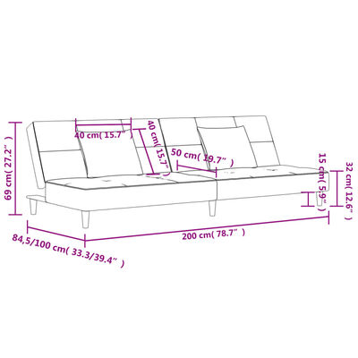 vidaXL Sofá cama de 2 plazas con dos almohadas terciopelo color crema