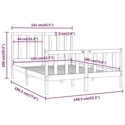 vidaXL Estructura de cama doble madera maciza negra 135x190 cm