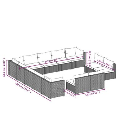 vidaXL Set de muebles de jardín 13 pzas cojines ratán sintético negro