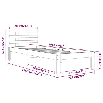 vidaXL Estructura de cama madera maciza 75x190 cm