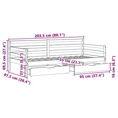 vidaXL Sofá cama con cajones madera maciza de pino 90x200 cm