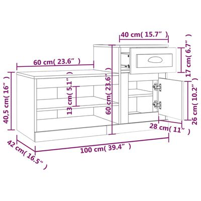 vidaXL Mueble zapatero madera contrachapada gris hormigón 100x42x60 cm