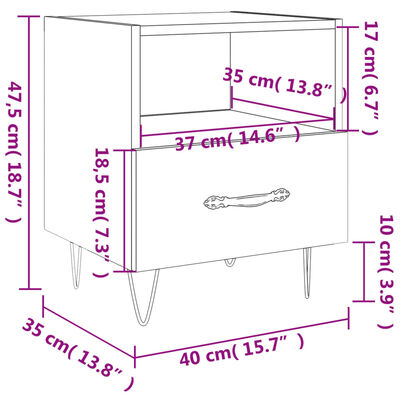 vidaXL Mesitas noche 2 uds madera ingeniería gris Sonoma 40x35x47,5 cm