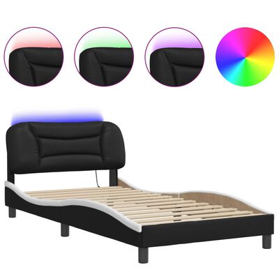 vidaXL Estructura cama con LED cuero sintético negro blanco 100x200 cm