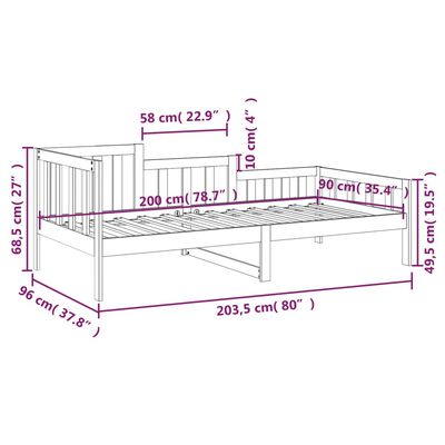 vidaXL Sofá cama madera maciza de pino negro 90x200 cm