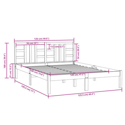 vidaXL Estructura de cama madera maciza 120x190 cm