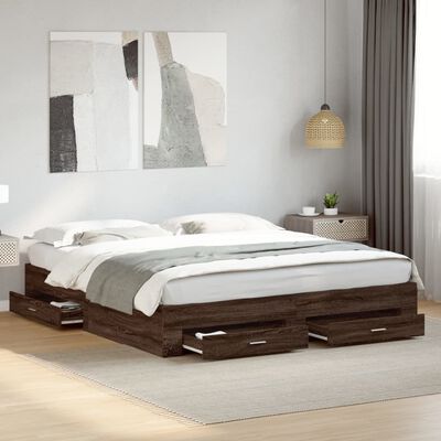 vidaXL Cama con cajones madera ingeniería marrón roble 180x200 cm