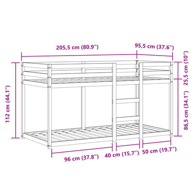 vidaXL Litera con cortinas madera maciza de pino rosa 90x200 cm