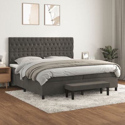 vidaXL Cama box spring con colchón terciopelo gris oscuro 200x200 cm