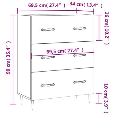 vidaXL Aparador de madera de ingeniería roble ahumado 69,5x34x90 cm