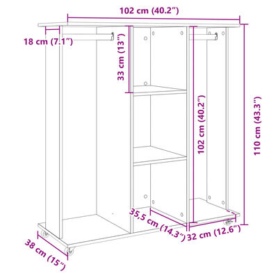 vidaXL Armario con ruedas madera ingeniería blanco 102x38x110 cm