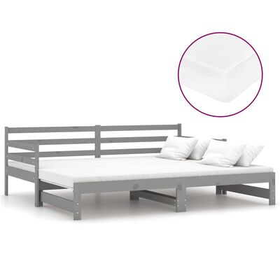 vidaXL Sofá cama extraíble madera maciza de pino gris 2x(90x200) cm