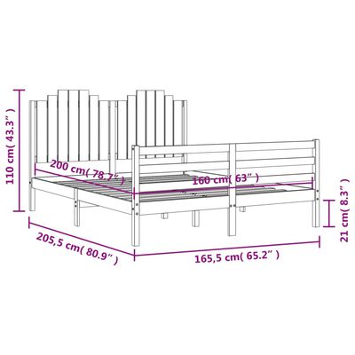vidaXL Estructura de cama con cabecero madera maciza blanco 160x200 cm