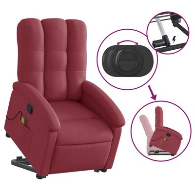 vidaXL Sillón reclinable de masaje elevable tela rojo tinto