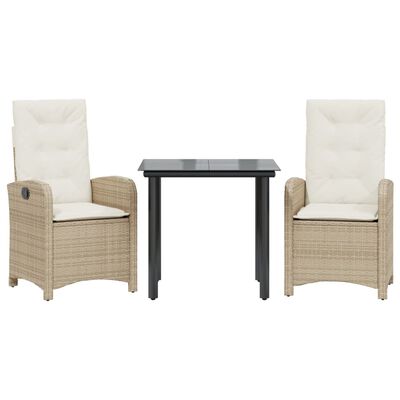 vidaXL Set comedor de jardín 3 pzas con cojines ratán sintético beige